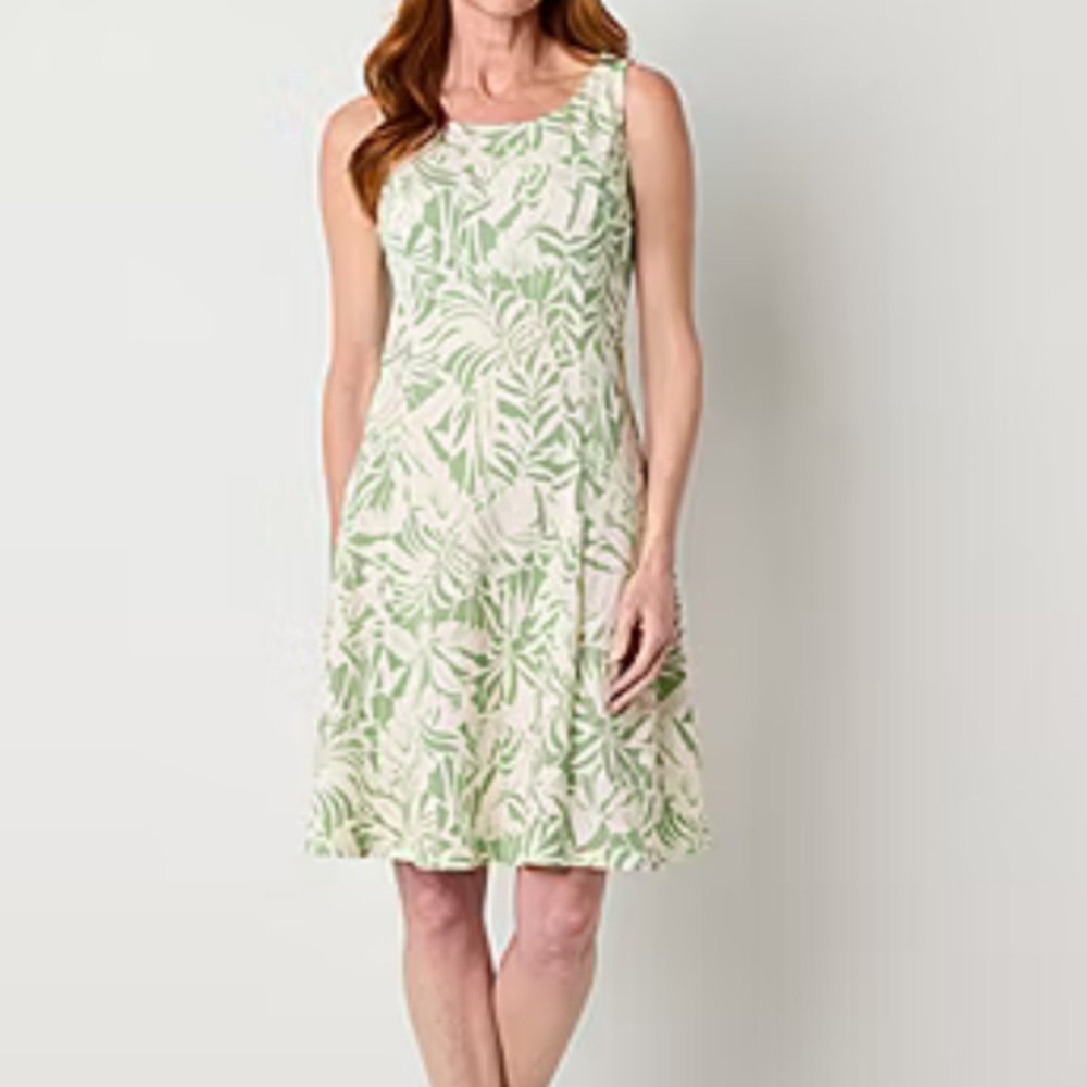 Tropical Green Leaf Print Mini Dress